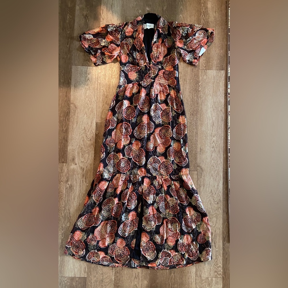 NWT BA&SH metallic floral print maxi dress